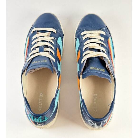 Soludos Womens Shoes Blue Leather Rainbow Wave Sneakers Low Top Casual US 10 - Picture 7 of 8